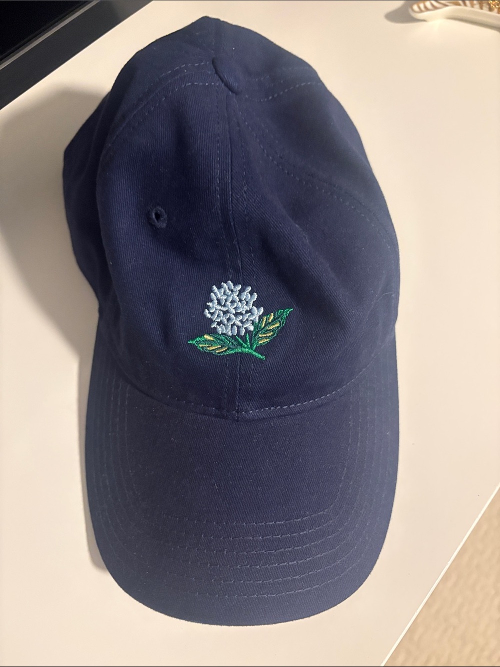 Rifle Paper Co. Navy Baseball Hat with Light Blue Floral Embroidery